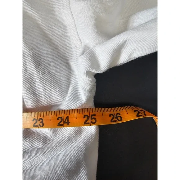 POL Distressed Fringe Hem Denim Shirt Jacket Long Sleeve Button Up White SZ L - Picture 10 of 11